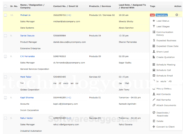 Dquip's CRM Screenshots